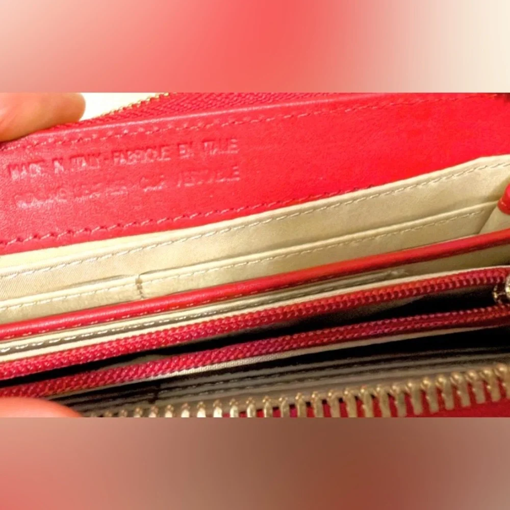 Valentina Red Italian Leather Zip Around Accordion Wallet Made in Italy